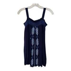 Cupio Women’s Size S Navy Blue Embroidered Long Sleeve Boho Peasant Top